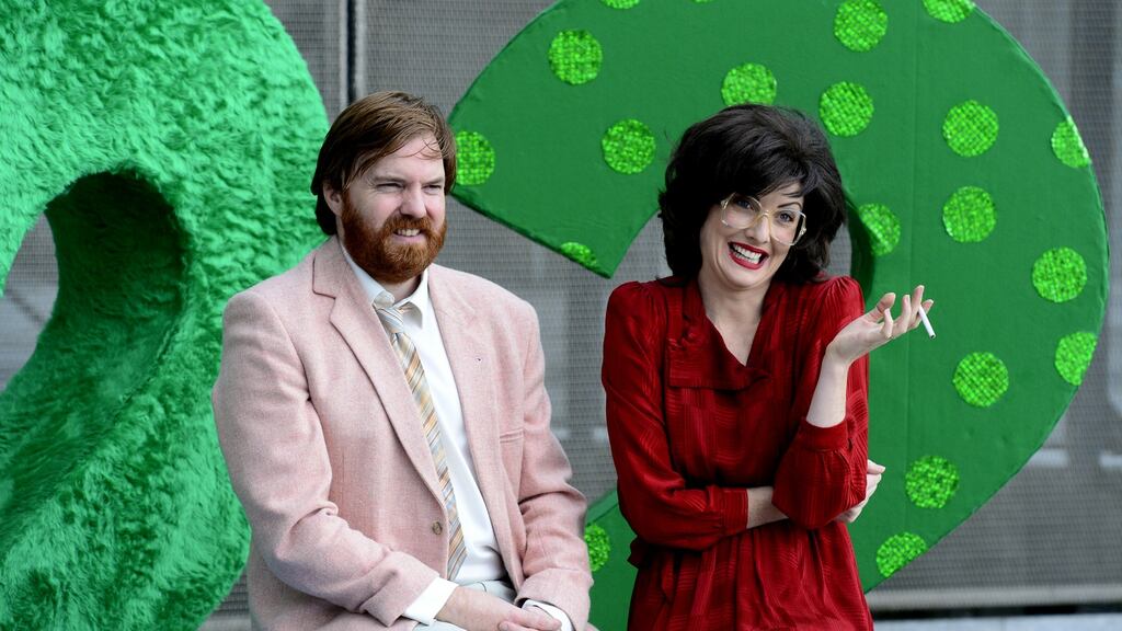 Jennifer Zamparelli, pictured in character along with Bridget & Eamon co-star Bernard O’Shea, will present an original travel series on the RTÉ Player. Photograph: Cyril Byrne