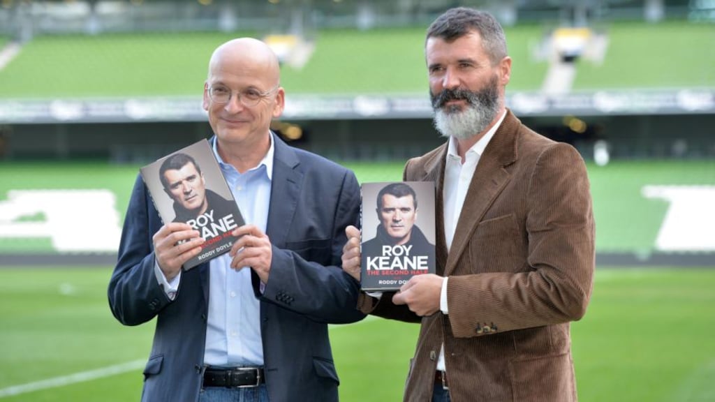 Writer Roddy Doyle and Roy Keane pose for photographs at the Aviva Stadium with their book, Roy Keane The Second Half. Photograph: Alan Betson / The Irish Times