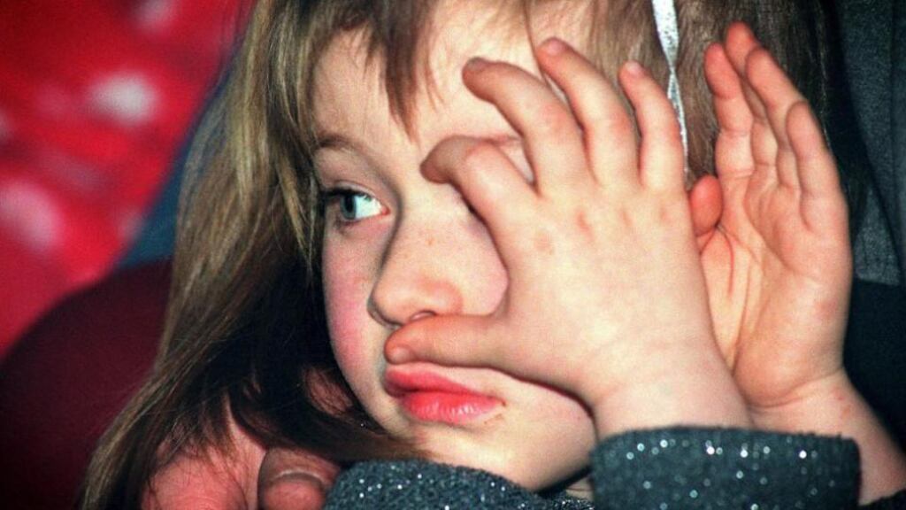 He’s behind you! Tara O’Keeffe behind her hands as the wolf makes his apperance during a production in 1999 of The Christmas Panto Red Riding Hood in The Civic Theatre Tallaght. Photograph: David Sleator
