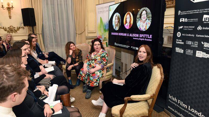 Angela Scanlon with guests Alison Spittle and Sharon Horgan at a St Brigid’s Day event in London in 2018.