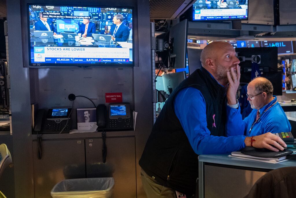 Wall Street’s main indexes hit record intraday highs on Friday, driven by AI optimism and signs of a cooling labour market that strengthened the case for interest-rate cuts. Photograph: Spencer Platt/Getty Images
