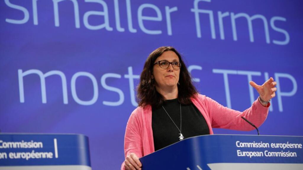 European Commissioner for Trade Cecilia Malmstrom gives a press briefing ahead of the TTIP negotiations. EPA/OLIVIER HOSLET