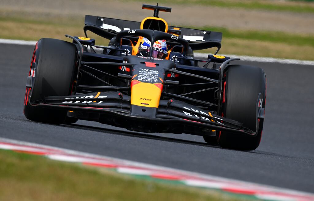 Max Verstappen on track during qualifying for the Japanese Grand Prix in Suzuka, Japan. Photograph: Clive Mason/Getty Images