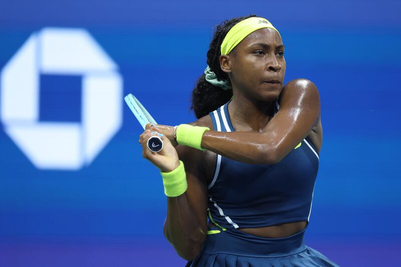 Coco Gauff of the United States returns a shot against Tatjana Maria of Germany during their singles match. Photograph: Al Bello/Getty Images