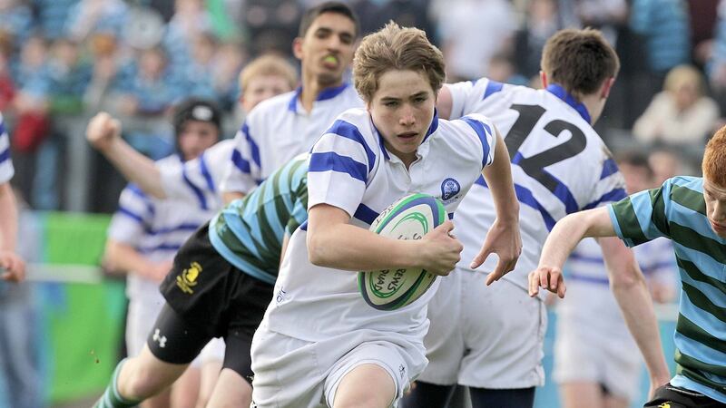 St Andrew’s Jordan Larmour on the burst against St Gerard’s in the Fr Godfrey Final in 2012. Photograph: Morgan Treacy/Inpho