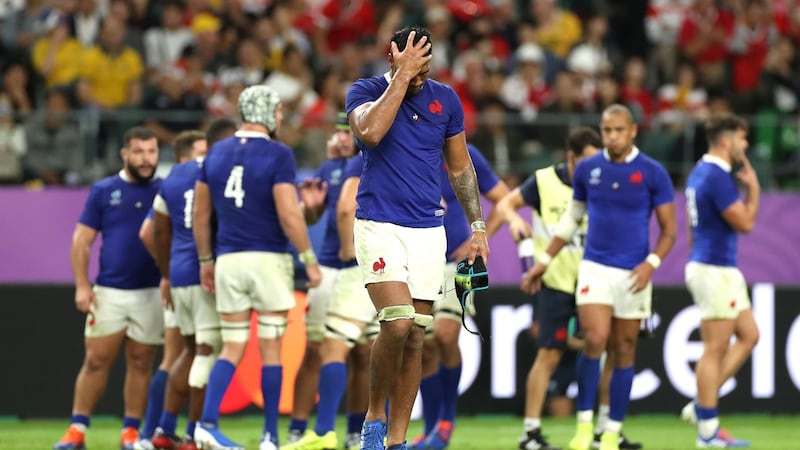 Low point: France’s Sebastien Vahaamahina receiving a red card against Wales. Photograph: Getty Images