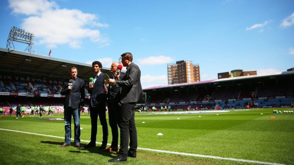 BT Sport pundits broadcast from pitchside prior to kickoff during the Barclays Premier League match between West Ham United and Tottenham Hotspur at Boleyn Ground earlier this month. Photograph: Bryn Lennon/Getty Images