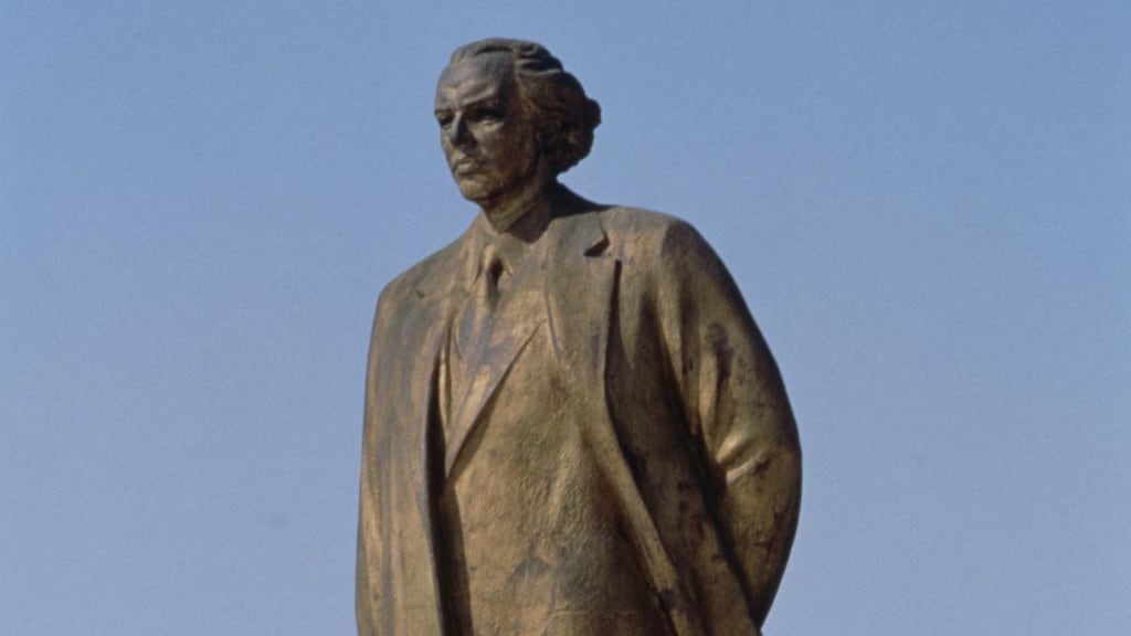 Statue of Enver Hoxha at the Skanderbeg Square, the main plaza of Tirana, Albania. Photograph: John van Hasselt/Sygma via Getty