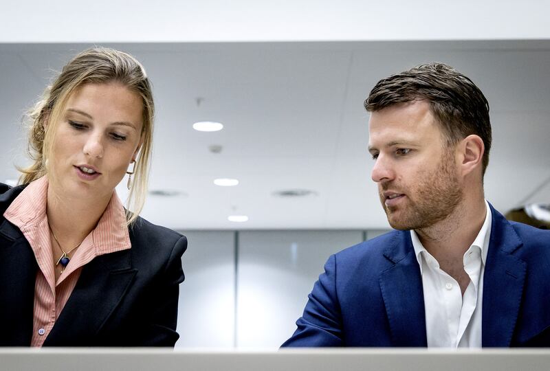 Kelly and Royce de Vries attend the trial of two suspects, following the murder of their father. Photograph: Koen Van Weel/ANP/AFP via Getty