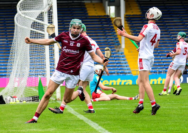 Aaron Niland celebrates a goal against Cork in the All-Ireland semi-final victory at Thurles. The outstanding prospect finished with a total of 1-11 and will present a potent threat to Clare in the final. Photograph: Eamonn McGee/Inpho