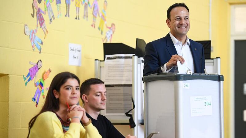 Taoiseach Leo Varadkar casts his vote at Scoil Thomáis in Dublin. Photograph: Jeff J Mitchell/Getty Images