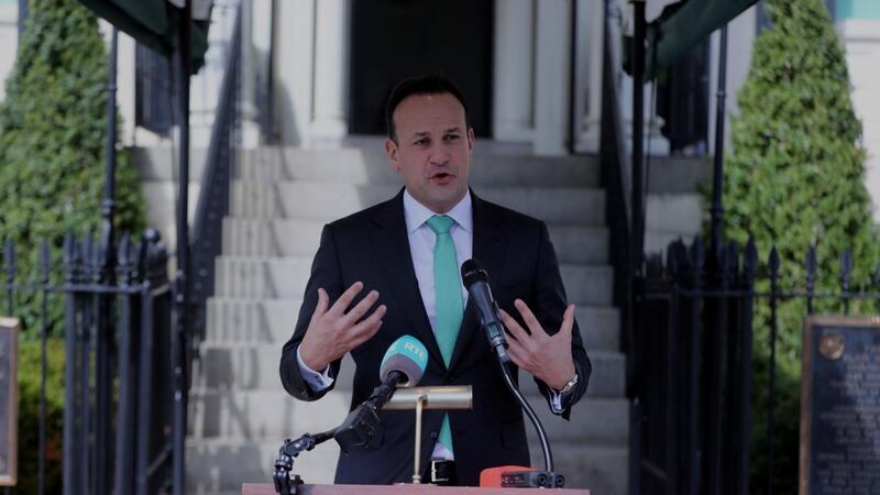 Taoiseach Leo Varadkar at Blair House, Washington DC, giving his sombre address to Ireland on measures to halt the spread of Covid-19 in March 2020. Photograph: Niall Carson/PA