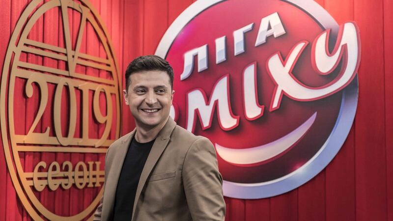 Ukrainian presidential candidate Volodymyr Zelenskiy backstage during the filming of his comedy show Liga Smeha (League of Laughter) on March 19th in Kiev, Ukraine. Photograph: Brendan Hoffman/Getty Images