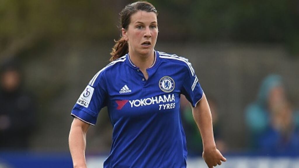 Niamh Fahey’s Chelsea can secure the Super League title with a win over Liverpool on Sunday night. Photograph: Getty