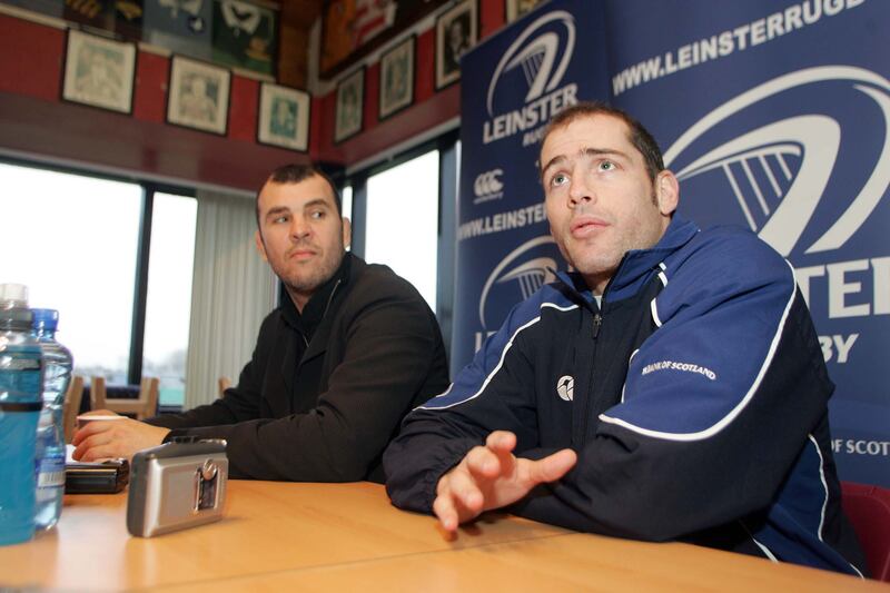 Leinster coach Michael Cheika with Felipe Contepomi at a Leinster press conference in December 2006. Photograph: Morgan Treacy/Inpho