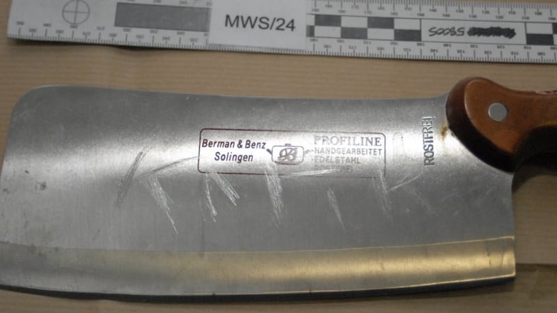 A meat cleaver found in a car belonging to Naweed Ali, who was convicted of terrorism offences with  Khobaib Hussain, Mohibur Rahman and Tahir Aziz after a 16-week trial. Photograph: West Midlands Police