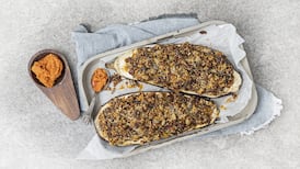 Stuffed aubergine with fennel quinoa and n’duja