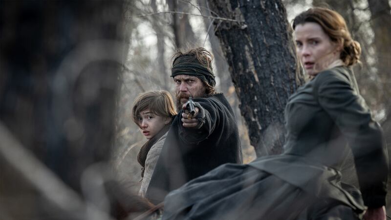 American Primeval: Preston Mota, Taylor Kitsch and Betty Gilpin. Photograph: Matt Kennedy/Netflix