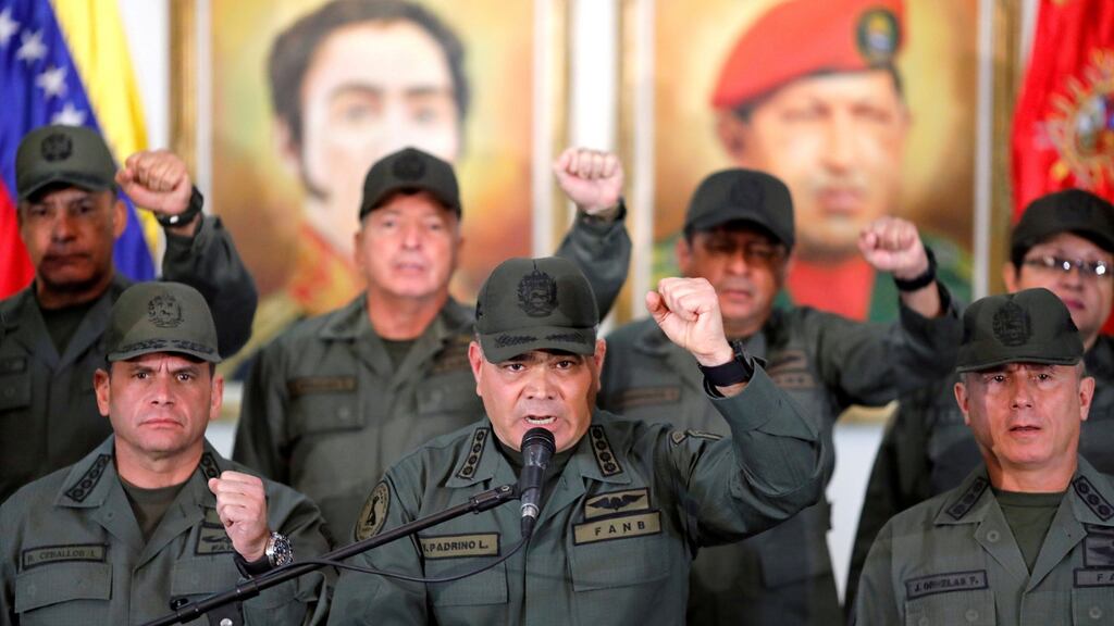 Venezuela’s defence minister Vladimir Padrino Lopez at a news conference in Caracas on Tuesday. Photograph: Manaure Quintero/Reuters