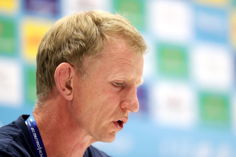 Leinster head coach Leo Cullen speaks to the media after game
Photograph: Laszlo Geczo/Inpho