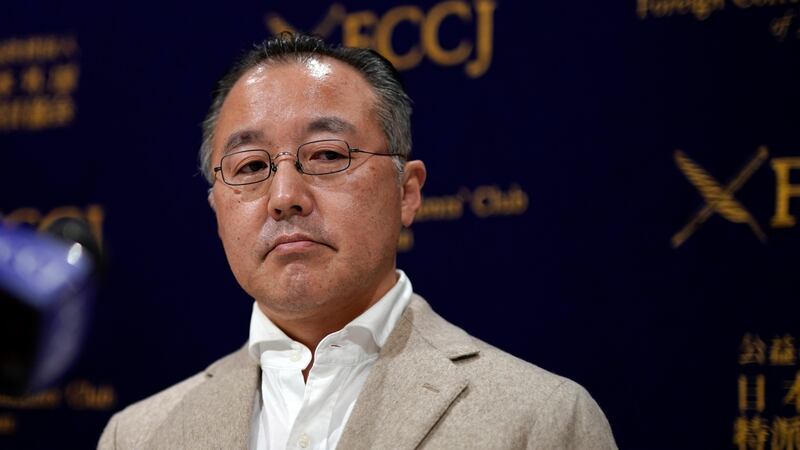 Noriyuki Yamaguchi at the Foreign Correspondents’ Club of Japan in Tokyo on Friday. Photograph: Franck Robichon/EPA