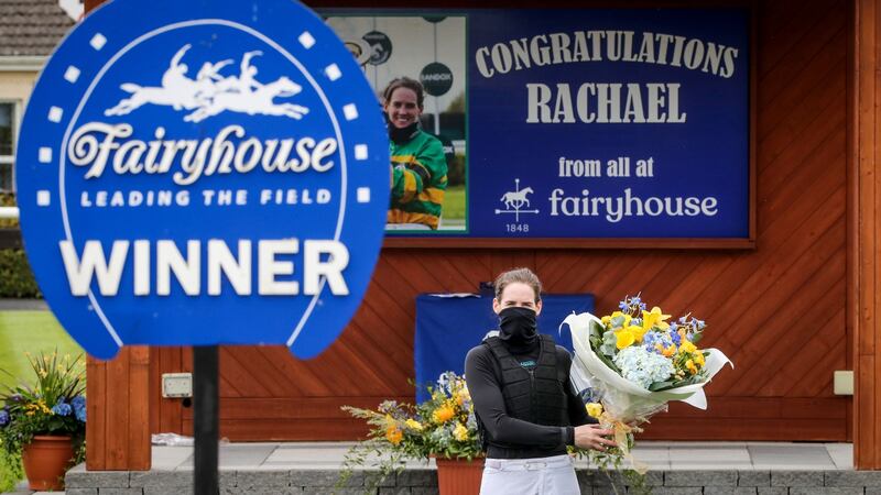 Rachael Blackmore is congratulated at Fairyhouse where she was in action after her recent victory in the Aintree Grand National on Minella Times last Saturday. Photograph: Caroline Norris/Inpho