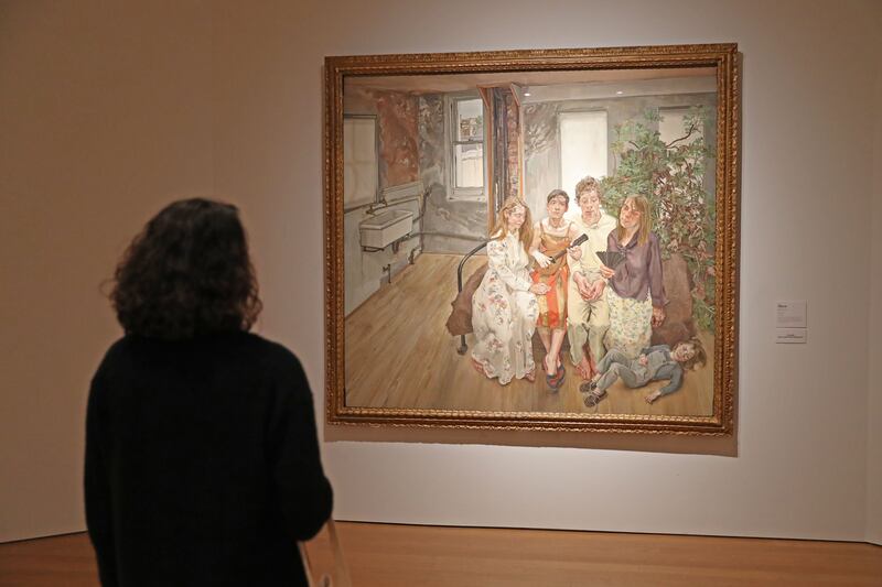 A person views 'Large Interior W11 (after Watteau)' by British artist Lucian Freud, during a preview of the sale at Christie's Auction House in New York on October 31st. Photograph: Sarah Yenesel/EPA