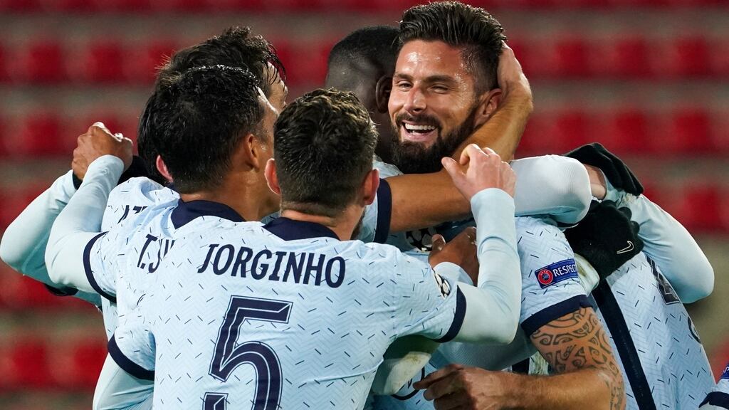 Olivier Giroud’s late goal gave Chelsea the three points they needed to qualify from their group. Photograph: EPA