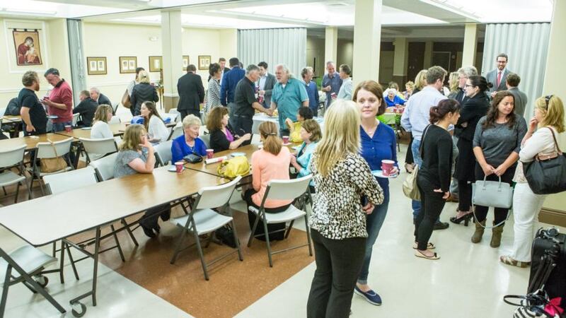 Members of  San Francisco’s Irish community chat with the families of the injured students at a local community centre following a Month’s Mind Commemoration Mass for the Berkeley tragedy victims at St Philip’s Church. Photograph: Martin Lacey.