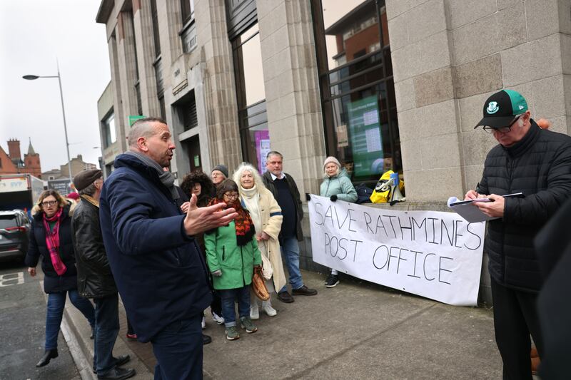 Protesters in Rathmines, Dublin, last year demonstrating against the planned closure of the post office. Photograph: Dara Mac Dónaill