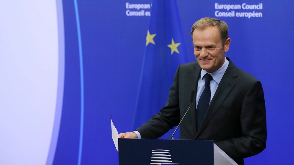 EU Council president Donald Tusk: “In my opinion, the only alternative to a hard Brexit is no Brexit.” Photograph: Olivier Hoslet/EPA