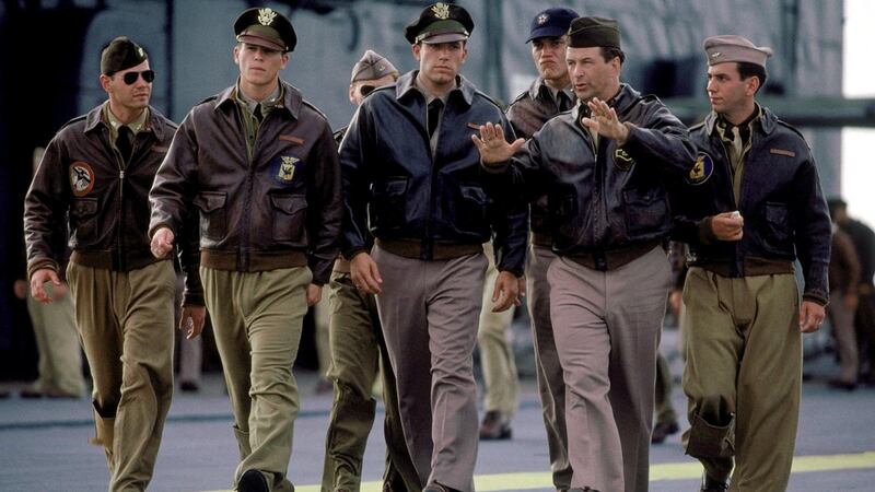 Actors on Pearl Harbor (L-R) Paul Francis, Josh Hartnett, Ewen Bremner, Ben Affleck, Michael Shannon, Alec Baldwin and Greg Zola. Photograph: Jeremy Bruckheimer/Reuters