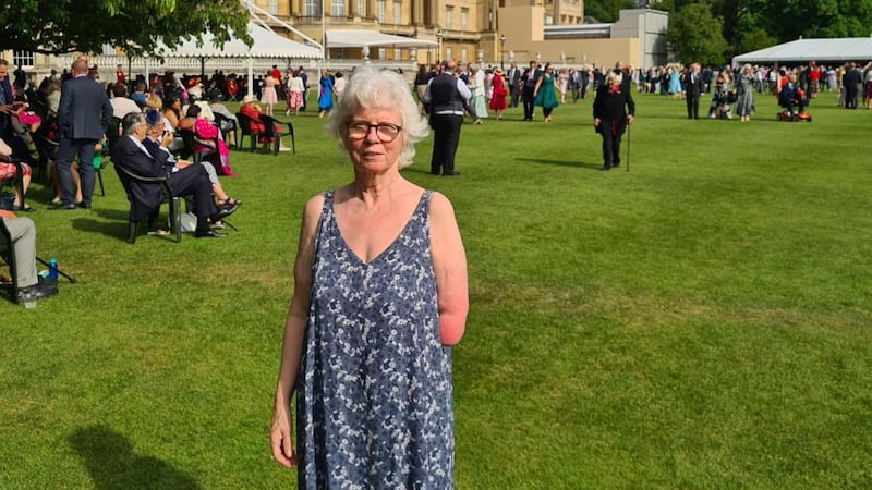Sally Mulready at Buckingham Palace, where she was awarded the Order of the British Empire
