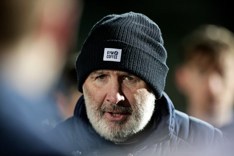 Kildare manager Glenn Ryan speaks to his team after defeat on the weekend. Photograph: Laszlo Geczo/Inpho