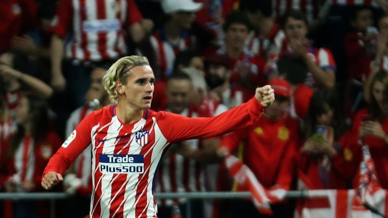 Atlético Madrid’s Antoine Griezmann celebrates after scoring the first goal at Estadio Wanda Metropolitano against Malaga last Saturday. Photograph: EPA