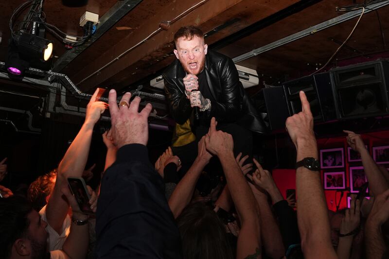 Former Gallows singer Frank Carter performing at the 100 Club venue in London. Photograph: Lucy North/PA