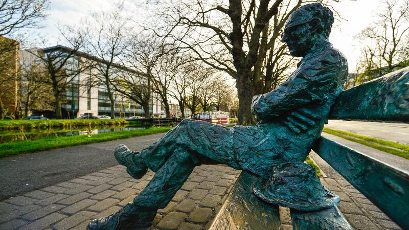 The statue of Patrick Kavanagh on the banks of the canal in Dublin. Photograph: Artur Widak/NurPhoto via Getty