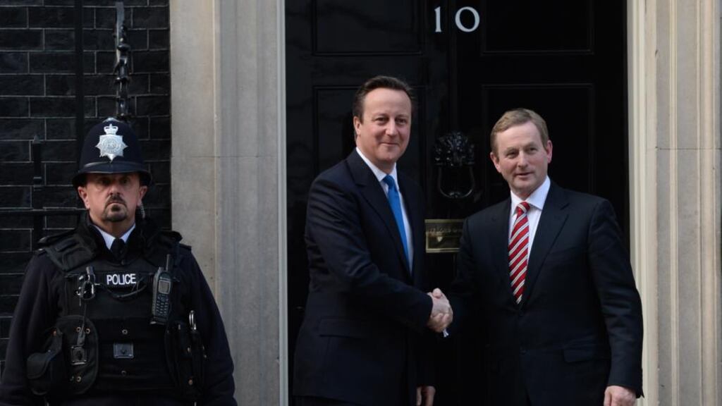 British prime minister David Cameron greets Taoiseach Enda Kenny at 10 Downing Street in London. Photograph: Stefan Rousseau/PA Wire