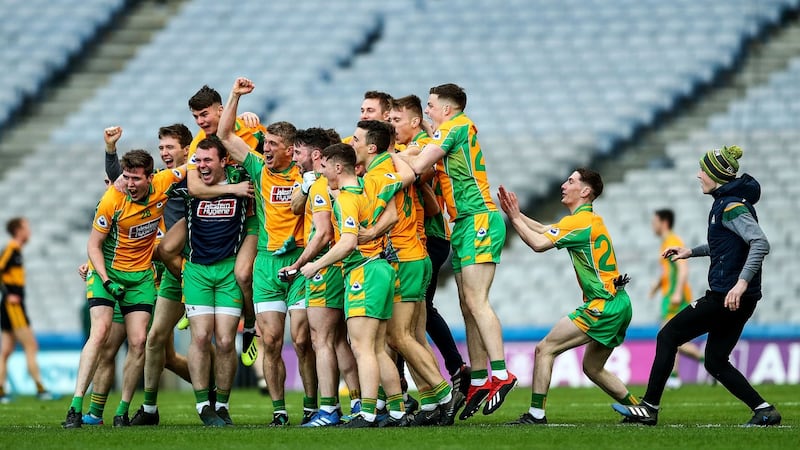 Corofin players celebrate their All-Ireland senior club final victory over Dr Crokes at Croke Park. Photograph: James Crombie/Inpho