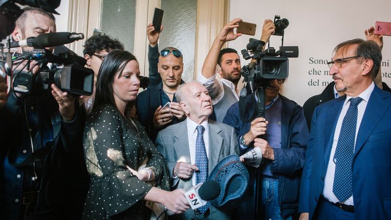 Supporters and news media at the opening of the headquarters of the right-wing Brothers of Italy Party in Catania, Italy. Photograph: Gianni Cipriano/The New York Times
