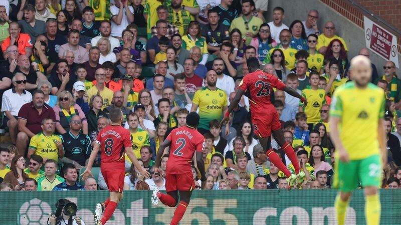 Ismaila Sarr scored twice as Watford had too much for Norwich at Carrow Road. Photograph: Richard Heathcote/Getty