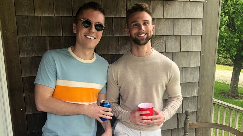 James Lambert (left) with Dan Manning: ‘I met people who broke down my own ignorant perceptions of what I thought it meant to be gay.’