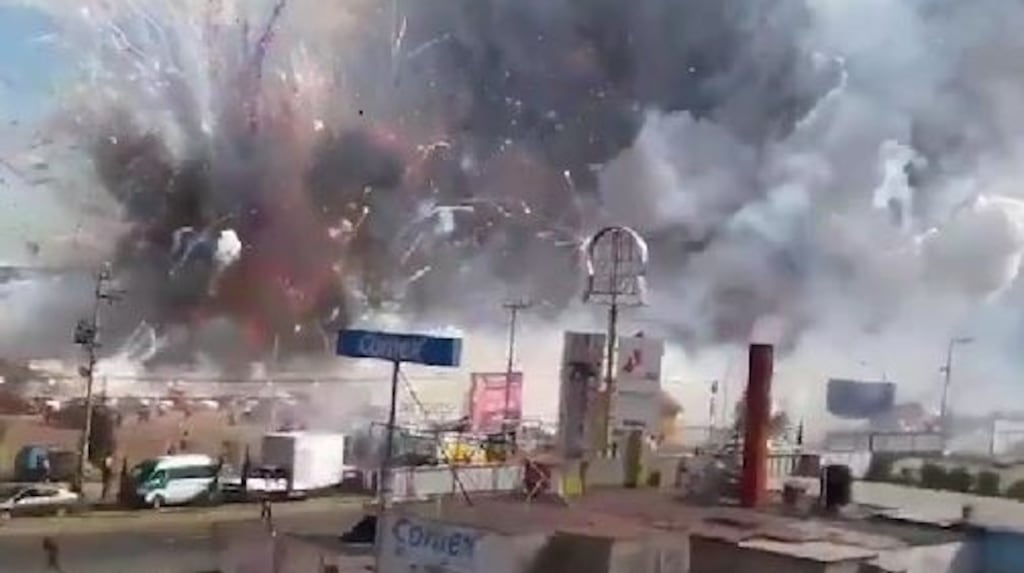 Mexican National Civil Protection co-ordinator Luis Felipe Puente said  that 60 people were hurt, but he had no immediate report of any fatalities amid the fireworks explosion at the open-air San Pablito Market in Tultepec, in the State of Mexico. Photograph: Twitter