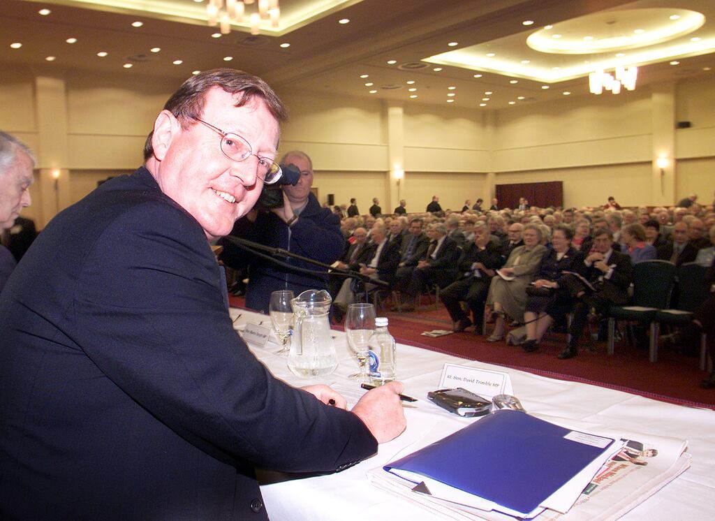 Then leader of the Ulster Unionist Party, David Trimble pictured in 2002 at a meeting of the Ulster Unionist Council in Belfast. Photograph: Paul Faith / PA