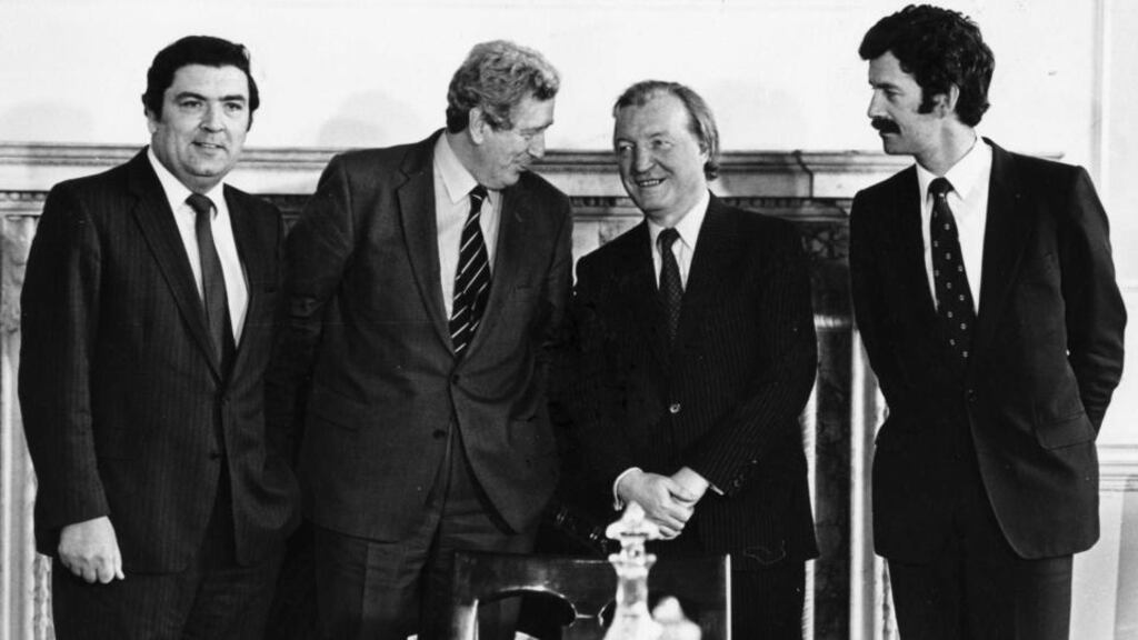 John Hume, Garret FitzGerald, Charles Haughey and Dick Spring meet in March 1983 to discuss the New Ireland Forum. Photograph: Peter Thursfield/The Irish Times