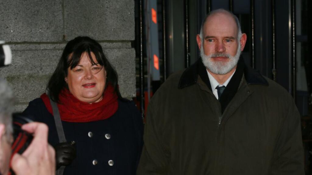 Mary and Brian O’Shaughnessy from Bird Hill, Co Tipperary, leave the Four Courts after the announcement of a settlement in their High Court action for damages. Photograph: Courts Collins