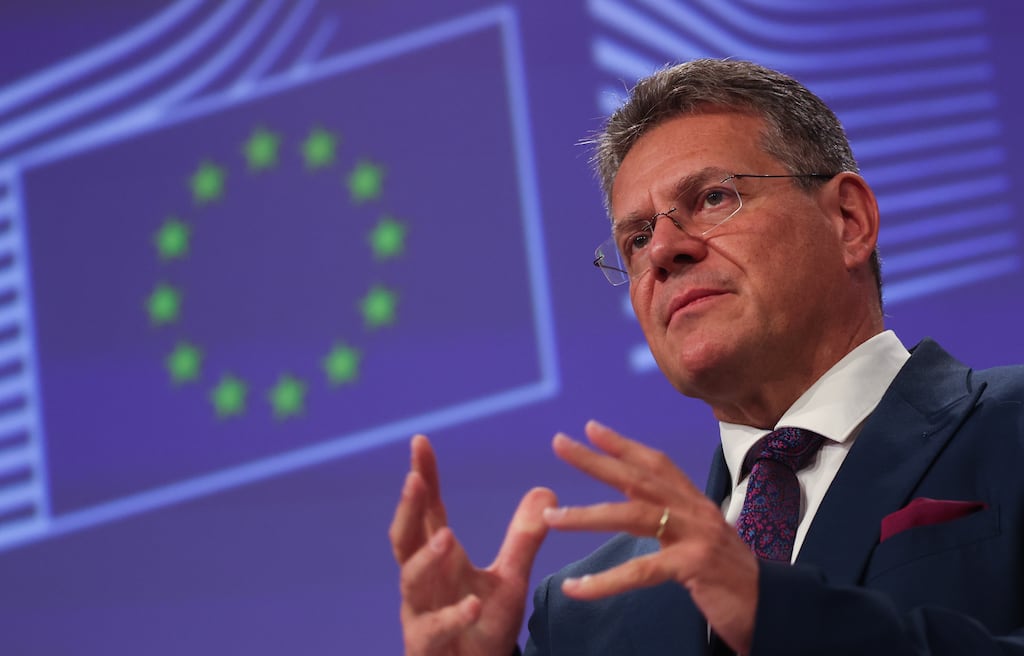 EU trade commissioner Maroš Šefčovič said he expects the Trump administration to hit the EU with tariffs of about 20% next week. Photograph: Olivier Hoslet/EPA