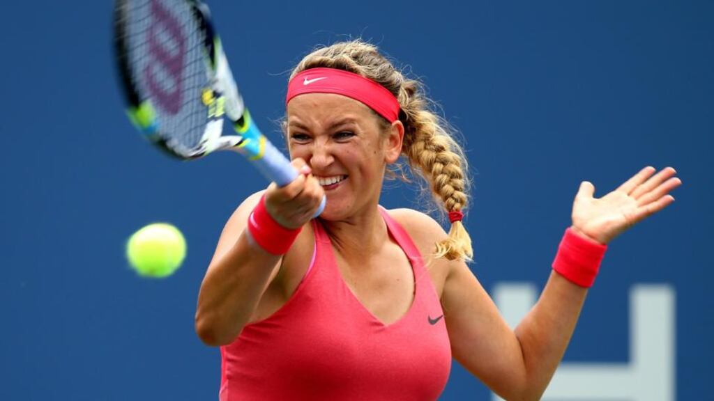 Victoria Azarenka of Belarus returns a shot during her fourth round singles match against Ana Ivanovic of Serbia in the US Openat Flushing Meadows. Photograph: Elsa/Getty Images