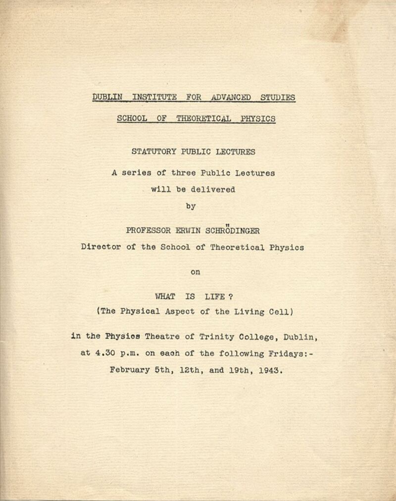 The notice for the “What is Life?”