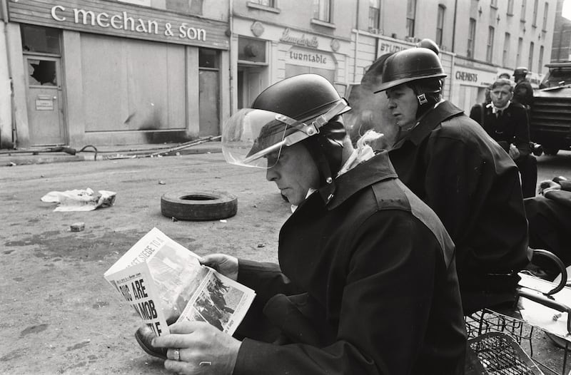 The Battle of the Bogside from the Gilles Caron exhibition at the Park Hotel Kenmare, Co Kerry. Photograph: Gilles Caron.